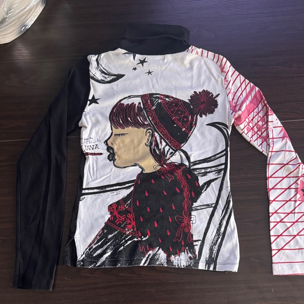 Black 'Miss Severt' Graphic Turtleneck Top with Pink Heart Accents